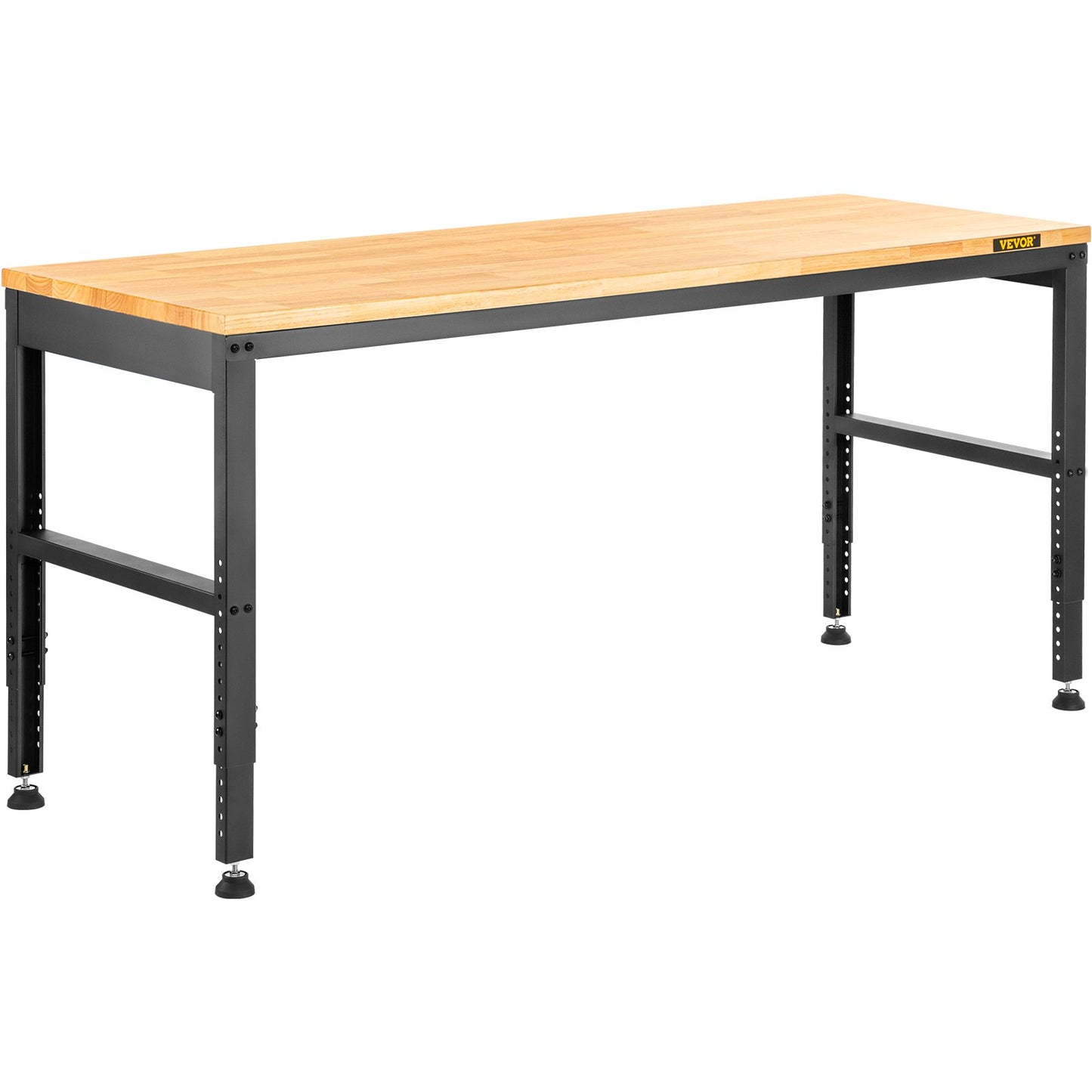Workbench Adjustable Height, 135cm W X 46cm D X 97cm H Garage Table w/ 72 – 97 cm Heights & 900KG Load Capacity, with Power Outlets & Hardwood Top & Metal Frame & Foot Pads, for Office Home
