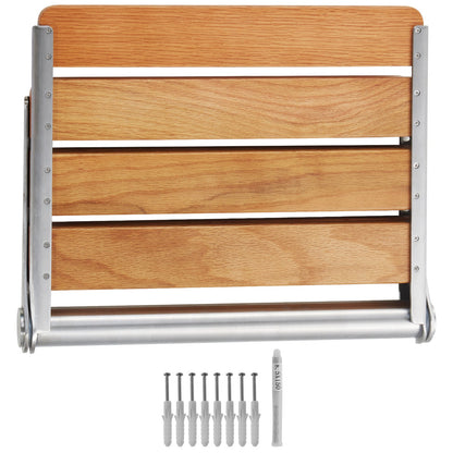Folding Oak Shower Seat 16.1"/40.9 cm x 13.4"/34 cm Wall Mounted Shower Bench 440 lbs/199.6 kg