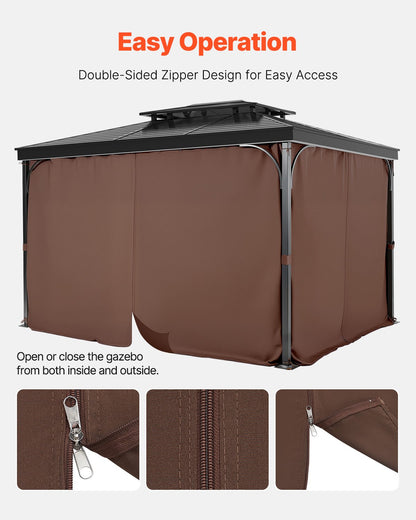 Gazebo Curtains Outdoor, Fit Most 10' x 10' x 6.9' Gazebos, 4-Panel Sidewall Gazebo Privacy Curtains with Zippers, Outdoor Curtain Replacement for Patio Canopy, Only Curtain, Coffee