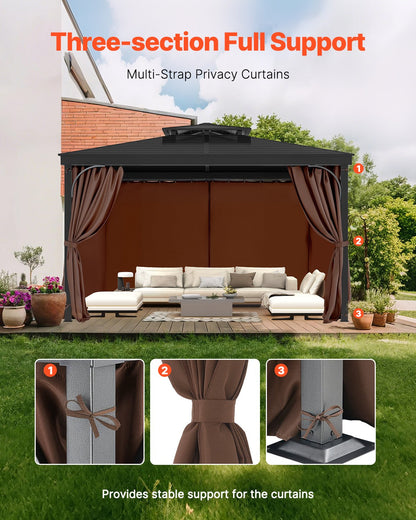 Gazebo Curtains Outdoor, Fit Most 10' x 10' x 6.9' Gazebos, 4-Panel Sidewall Gazebo Privacy Curtains with Zippers, Outdoor Curtain Replacement for Patio Canopy, Only Curtain, Coffee
