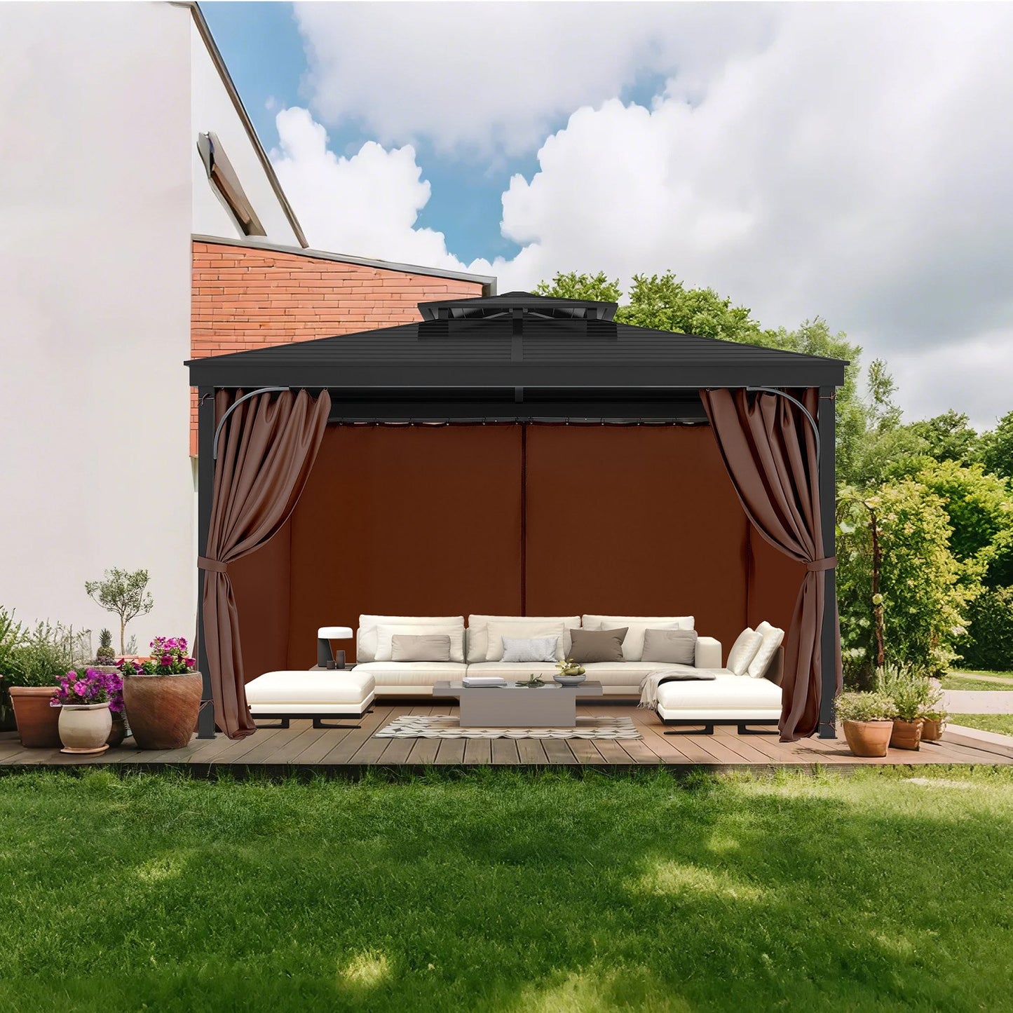 Gazebo Curtains Outdoor, Fit Most 10' x 10' x 6.9' Gazebos, 4-Panel Sidewall Gazebo Privacy Curtains with Zippers, Outdoor Curtain Replacement for Patio Canopy, Only Curtain, Coffee