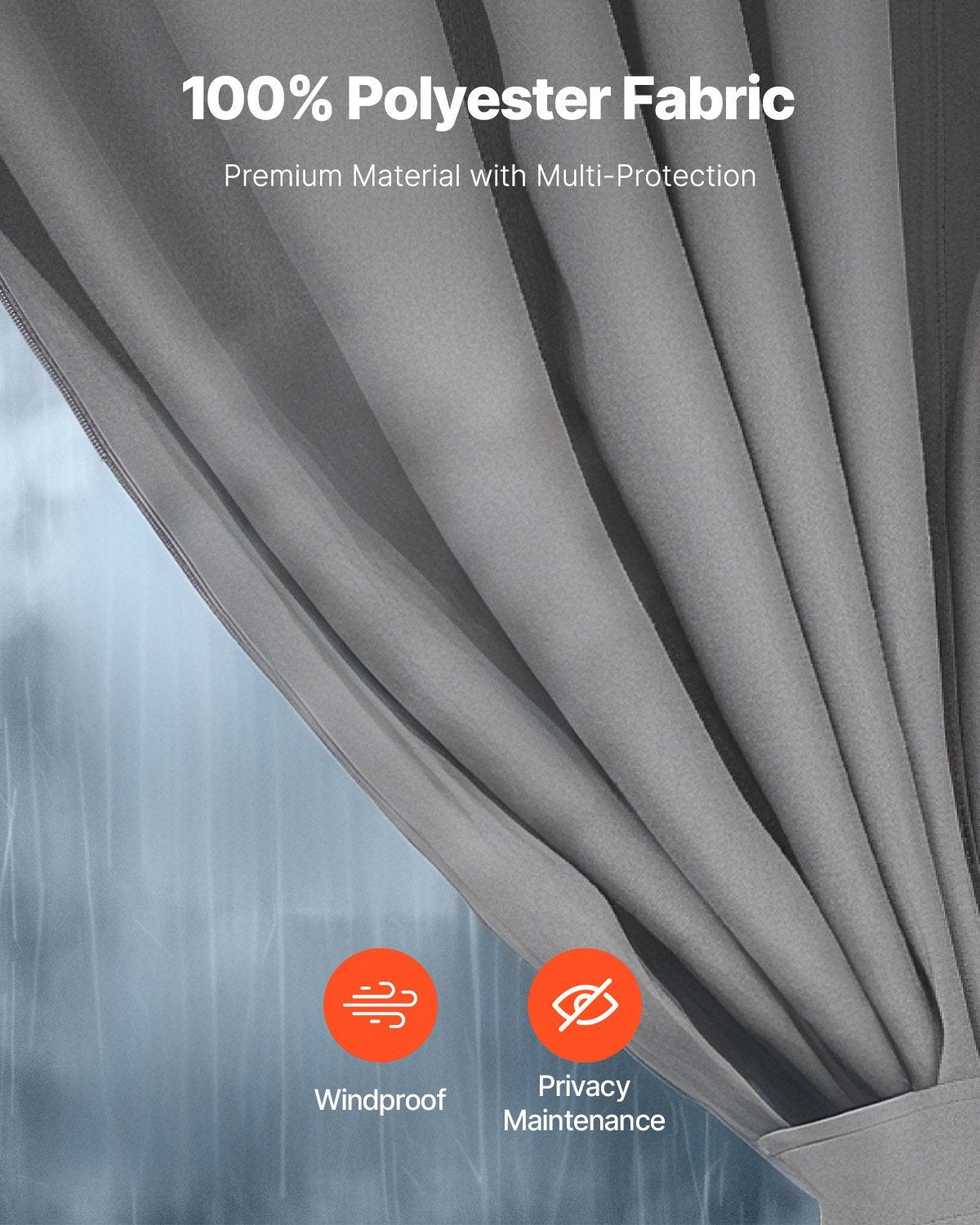 Paviljonggardiner för utomhusbruk, passar de flesta 10' x 10' x 6,9' paviljonger, 4-panelers sidoväggiga gardiner för paviljonger med dragkedjor, ersättning för utomhusgardin för uteplatstak, endast gardin, grå