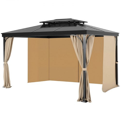 Gazebo Curtains Outdoor, 12' x 10' x 7' Gazebos, 4-Panel Sidewall Gazebo Privacy Curtains with Zippers, Outdoor Curtain Replacement for Patio Canopy, Only Curtain, Khaki