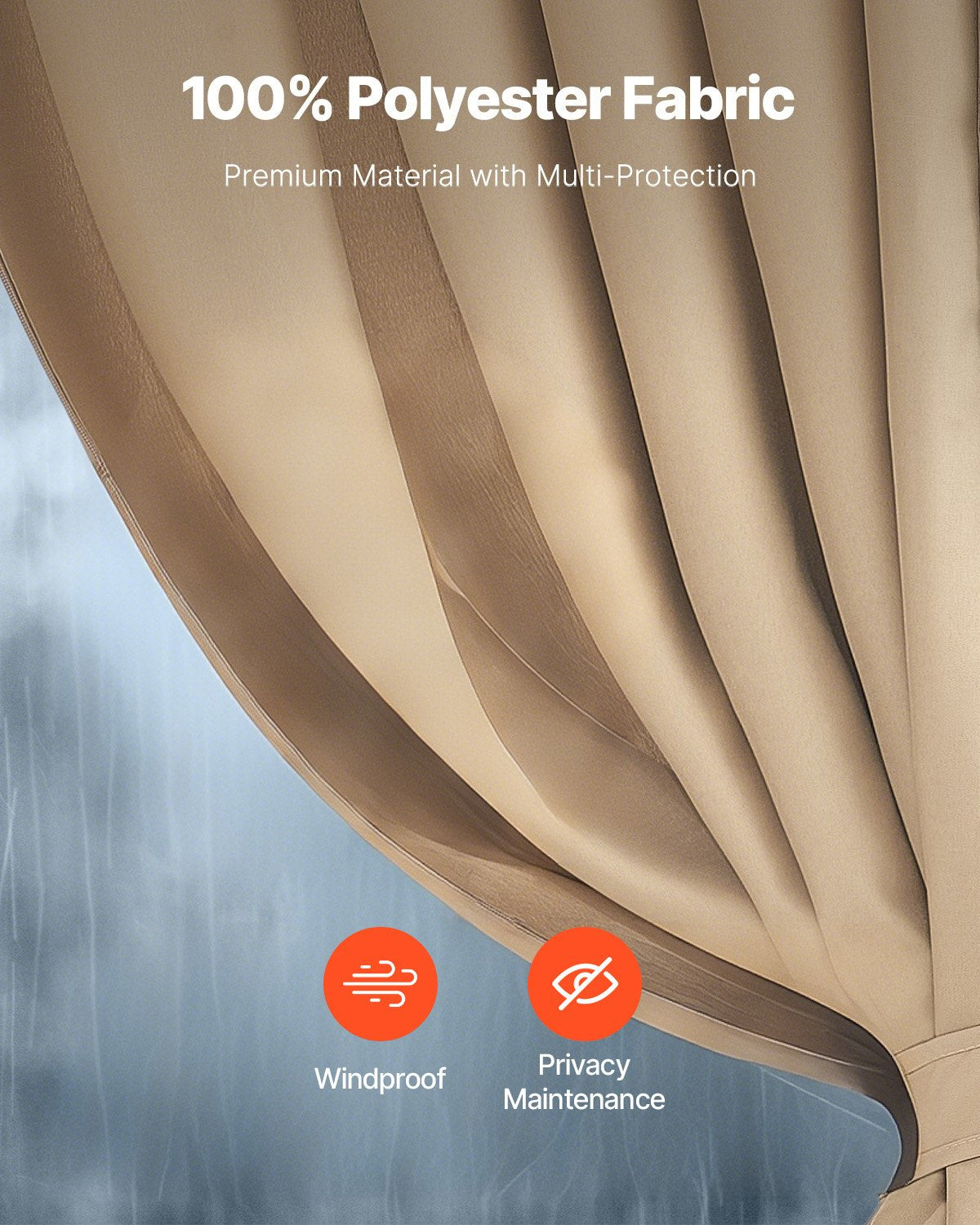 Gazebo Curtains Outdoor, 12' x 10' x 7' Gazebos, 4-Panel Sidewall Gazebo Privacy Curtains with Zippers, Outdoor Curtain Replacement for Patio Canopy, Only Curtain, Khaki