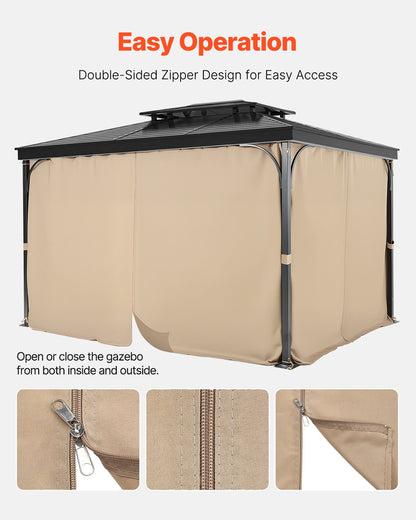 Gazebo Curtains Outdoor, 12' x 10' x 7' Gazebos, 4-Panel Sidewall Gazebo Privacy Curtains with Zippers, Outdoor Curtain Replacement for Patio Canopy, Only Curtain, Khaki