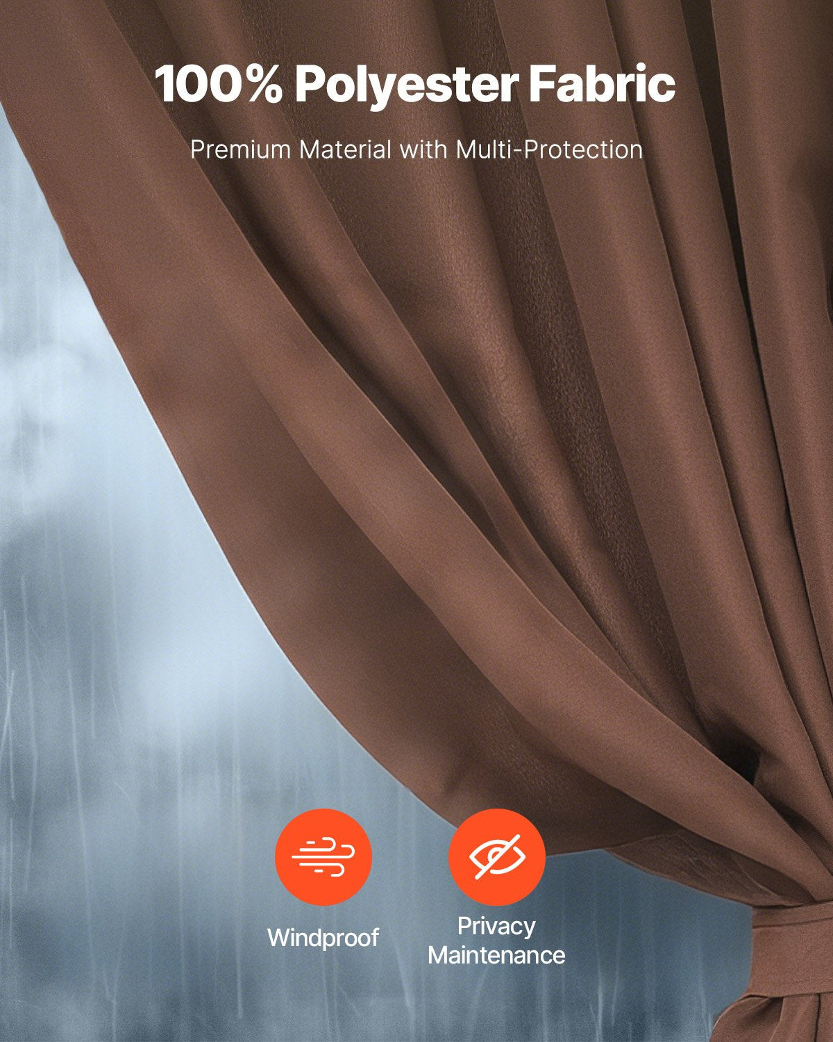 Gazebo Curtains Outdoor, 12' x 12' x 6.9' Gazebos, 4-Panel Sidewall Gazebo Privacy Curtains with Zippers, Outdoor Curtain Replacement for Patio Canopy, Only Curtain, Coffee