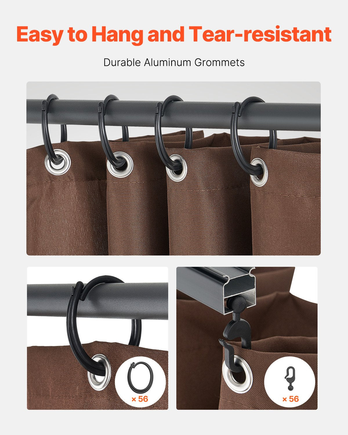 Gazebo Curtains Outdoor, 12' x 12' x 6.9' Gazebos, 4-Panel Sidewall Gazebo Privacy Curtains with Zippers, Outdoor Curtain Replacement for Patio Canopy, Only Curtain, Coffee