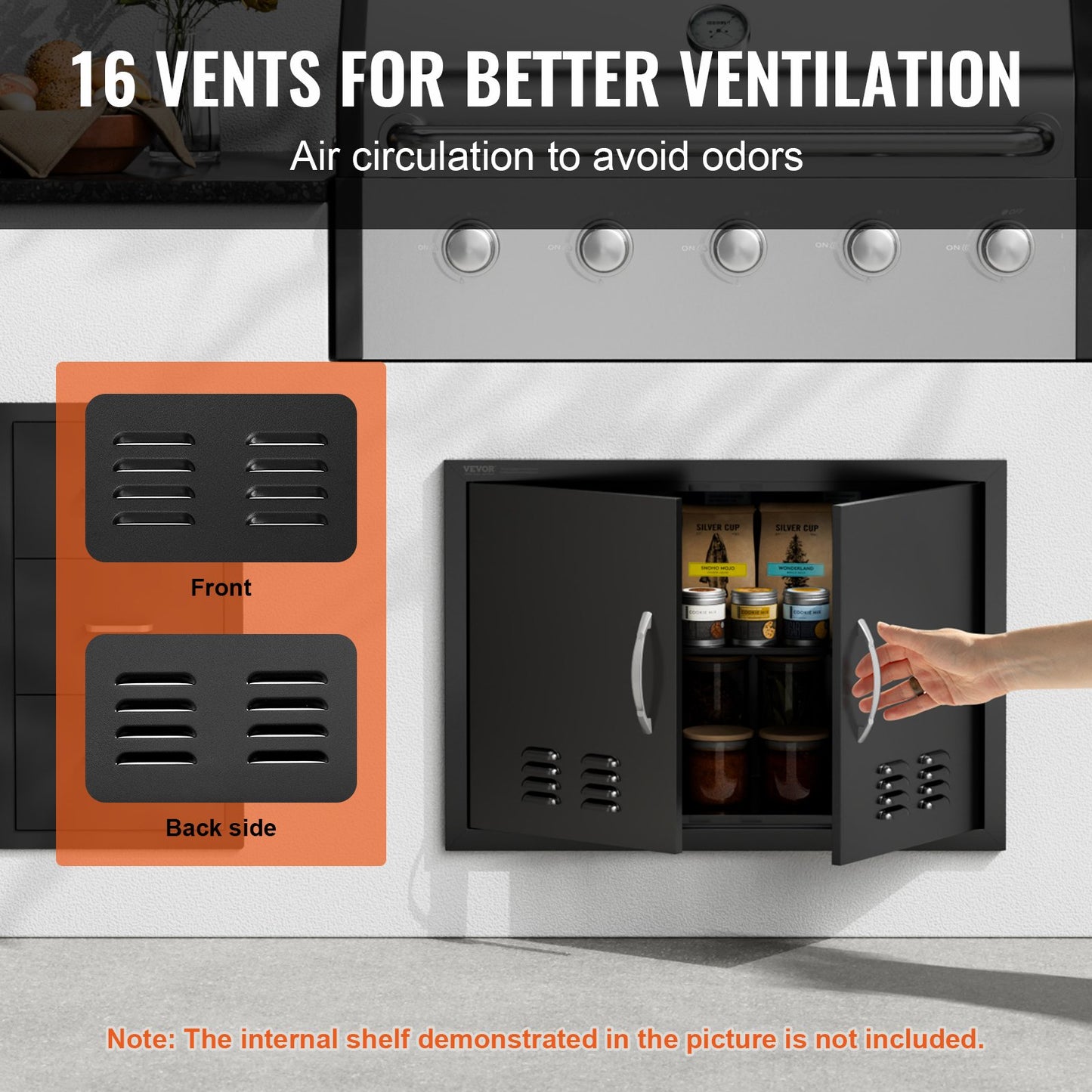 BBQ Access Door, 762x533 mm Double Outdoor Kitchen Door, Cold Plate Flush Mount Door, Wall Vertical Door with Handles and Ventss, for BBQ Island, Grilling Station, Outside Cabinet