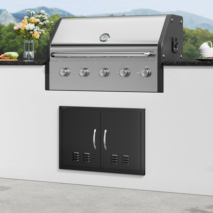 BBQ Access Door, 762x533 mm Double Outdoor Kitchen Door, Cold Plate Flush Mount Door, Wall Vertical Door with Handles and Ventss, for BBQ Island, Grilling Station, Outside Cabinet