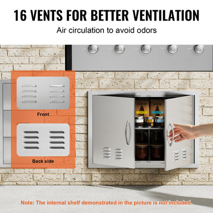 BBQ Access Door, 762x533 mm Double Outdoor Kitchen Door, Stainless Steel Flush Mount Door, Wall Vertical Door with Handles and Vents, for BBQ Island, Grilling Station, Outside Cabinet