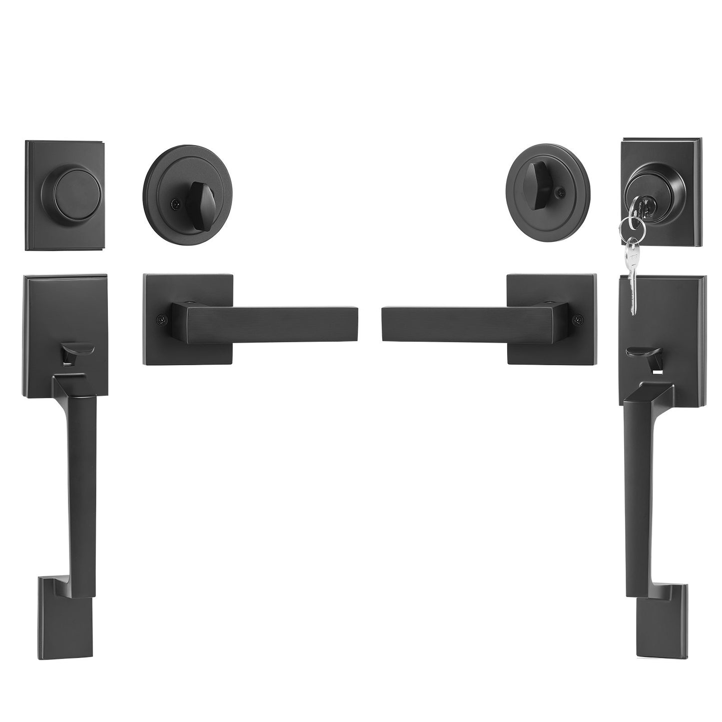 Double Door Handle Set, Matte Black Square Door Lever, Double Front Door Handle Set with Reversible Handle Lever, Heavy Duty Double Door Lock Set with Dummy, for Office Door or Front Door