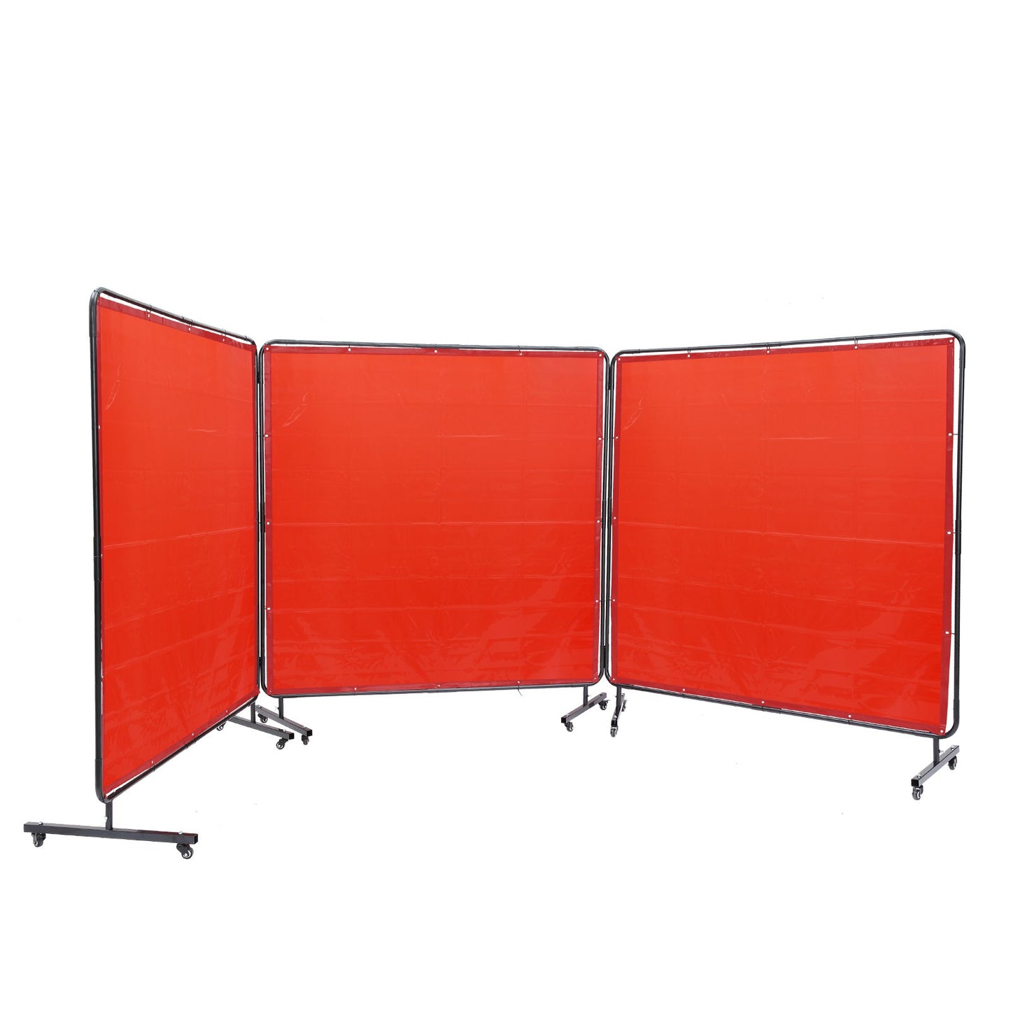 Welding Screen with Frame, 1.8 x 1.8 m 3 Panel Welding Curtain Screens, Flame-Resistant Vinyl Welding Protection Screen on 12 Swivel Wheels (6 Lockable), Moveable & Professional for Workshop, Red