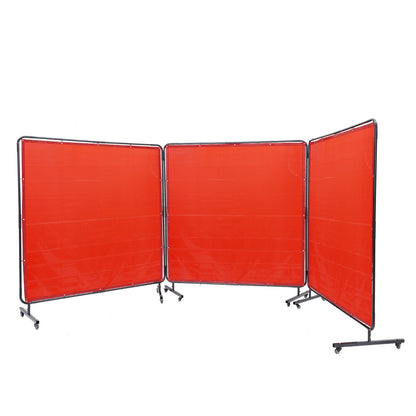 Welding Screen with Frame, 1.8 x 1.8 m 3 Panel Welding Curtain Screens, Flame-Resistant Vinyl Welding Protection Screen on 12 Swivel Wheels (6 Lockable), Moveable & Professional for Workshop, Red