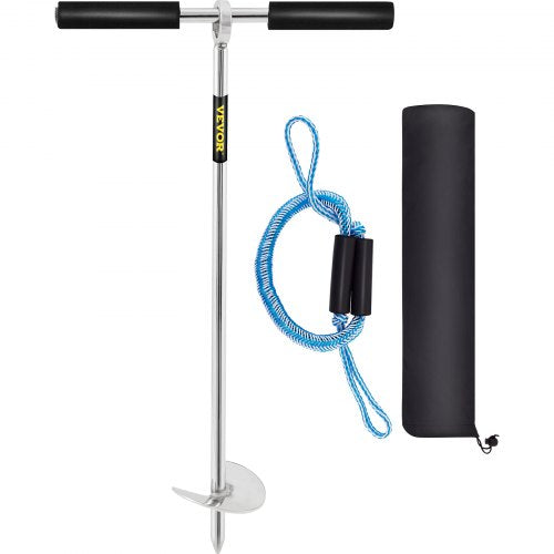 Sandankare, 18" längd skruv till stranden och sandbanken, 316 rostfritt stålsskruvankare med avtagbart handtag, elastisk lina och bärväska, för vattenskoter, pontonkajak