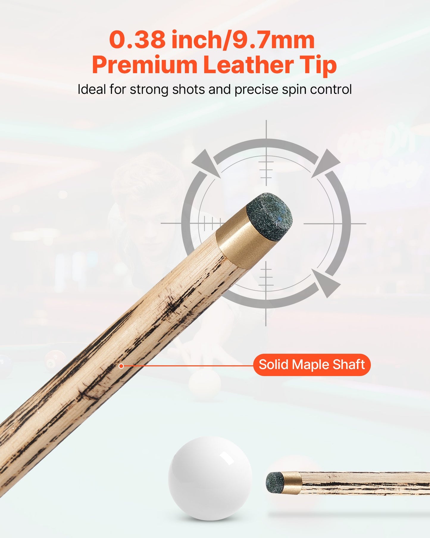 Biljardkö, 1447,8 mm ledad snookerkö, snookerköklubba med förlängningsstång och 9,7 mm läderspets, 538 g biljardklubba för professionellt biljardbord, bar, hem, kontor, inkluderar träfodral