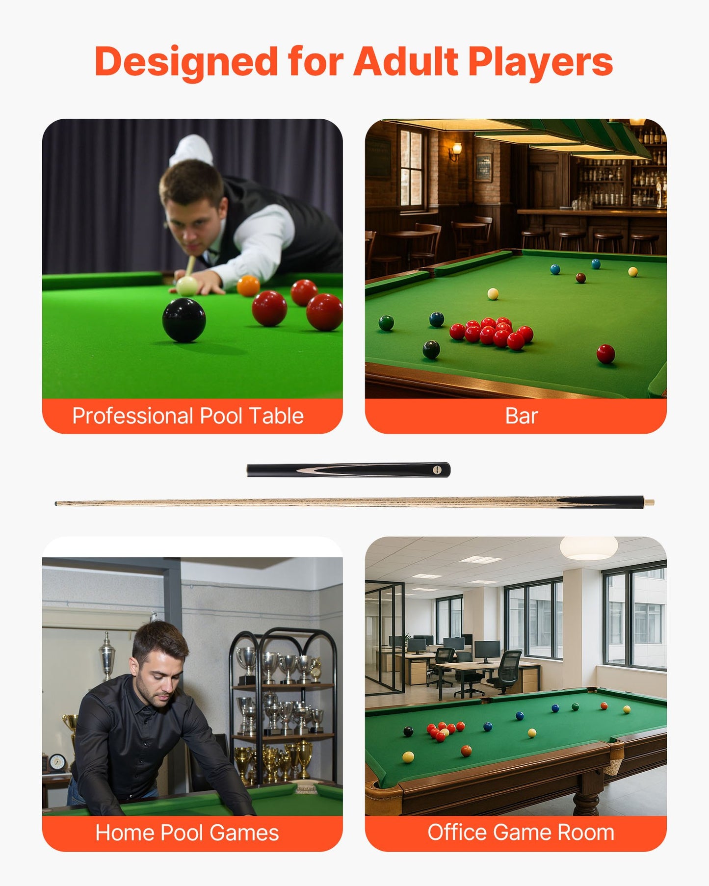 Biljardkö, 1447,8 mm ledad snookerkö, snookerköklubba med förlängningsstång och 9,7 mm läderspets, 538 g biljardklubba för professionellt biljardbord, bar, hem, kontor, inkluderar träfodral