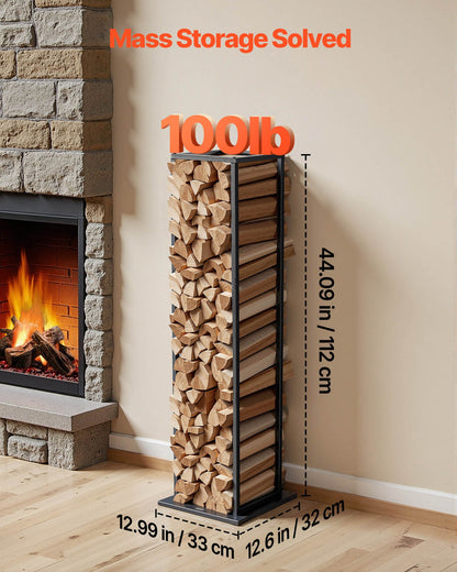 Indoor Firewood Rack, 33 × 32 × 112 cm Log Stacker Holder, Holds up to 45kg, Tall Wood Storage Stand, Powder-Coated Steel Firewood Holder, Heavy Duty Wood Pile Rack for Fireplace