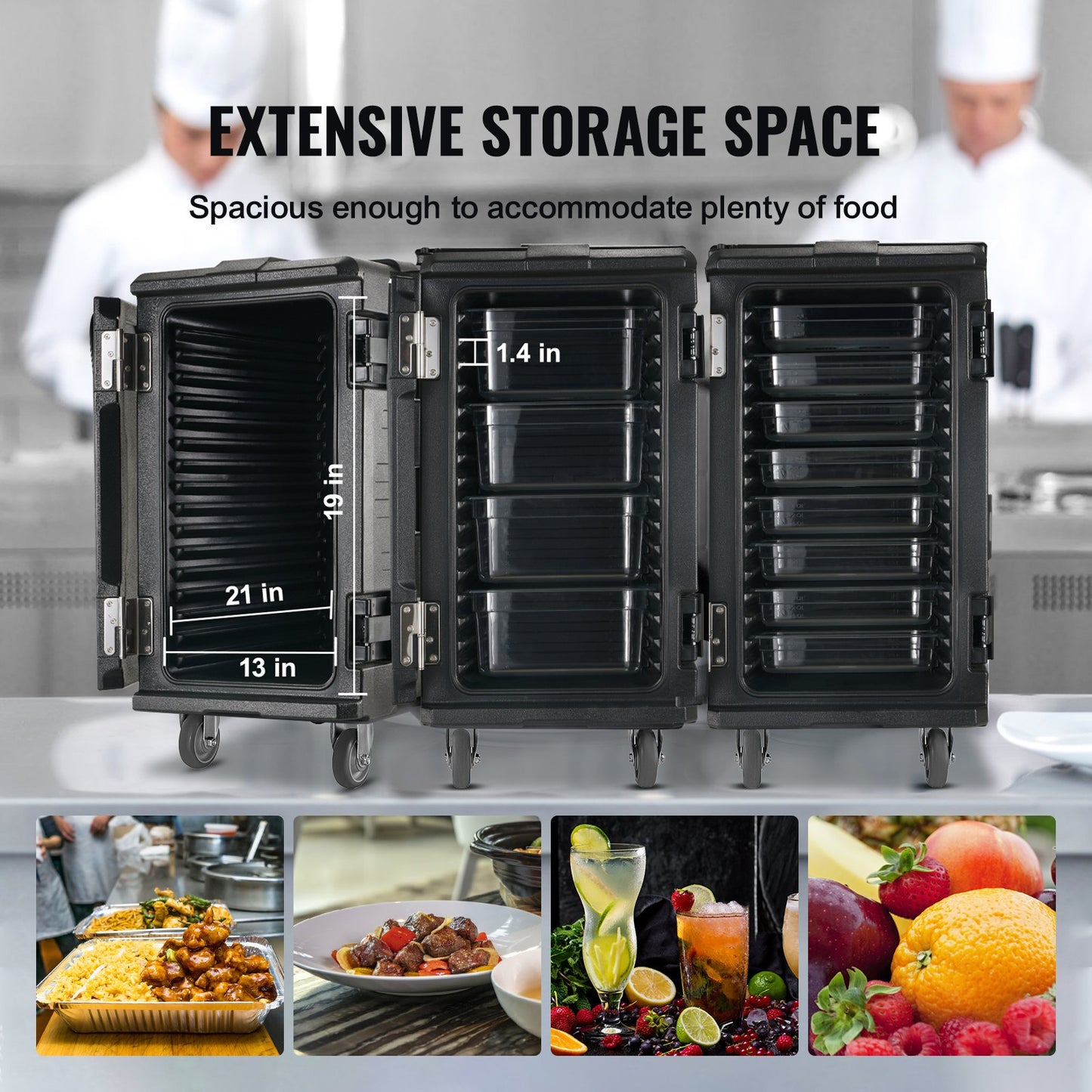 Insulated Food Pan Carrier, 120 L Hot Box for Catering, LLDPE Food Box Carrier with Double Buckles, Front Loading Food Warmer with Handles, End Loader with Wheels for Restaurant, Canteen, etc.