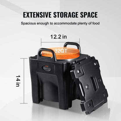 Insulated Food Carrier, 32Qt Capacity, Stackable Catering Hot Box with Stainless Steel Barrel, Top Load LLDPE Food Warmer with Integral Handles Buckles Stationary Base, for Restaurant Canteen, B