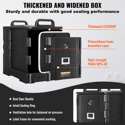 Insulated Food Pan Carrier, 81 Qt Hot Box for Catering, Food Box Carrier with Double Buckles, Front Loading Food Warmer with Handles, Stackable End Loader for Restaurant, Canteen