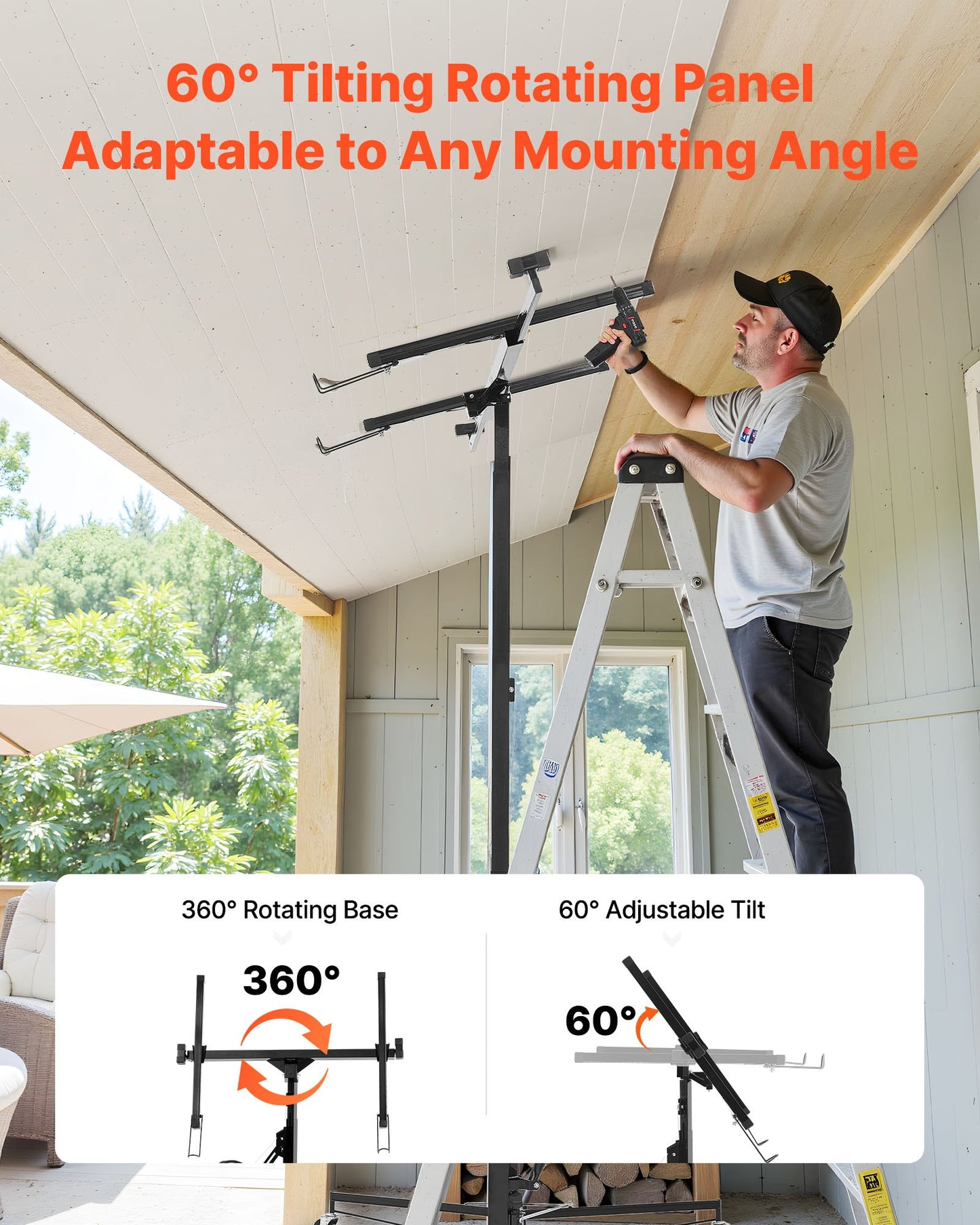 3353 mm gipslyft, kraftig 68 kg gipskivotlyft med justerbar teleskoparm, låsbara hjul, gipslyft, paneldomkraft, lyftverktyg, idealisk för tak- och vägginstallation (svart)