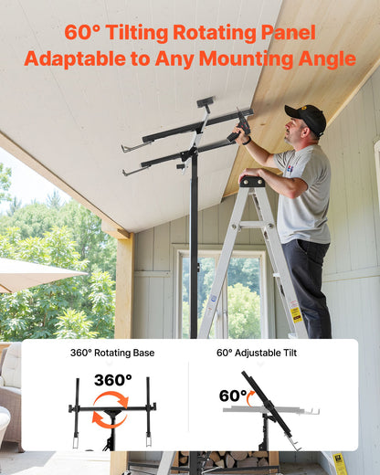 3353 mm gipslyft, kraftig 68 kg gipskivotlyft med justerbar teleskoparm, låsbara hjul, gipslyft, paneldomkraft, lyftverktyg, idealisk för tak- och vägginstallation (svart)