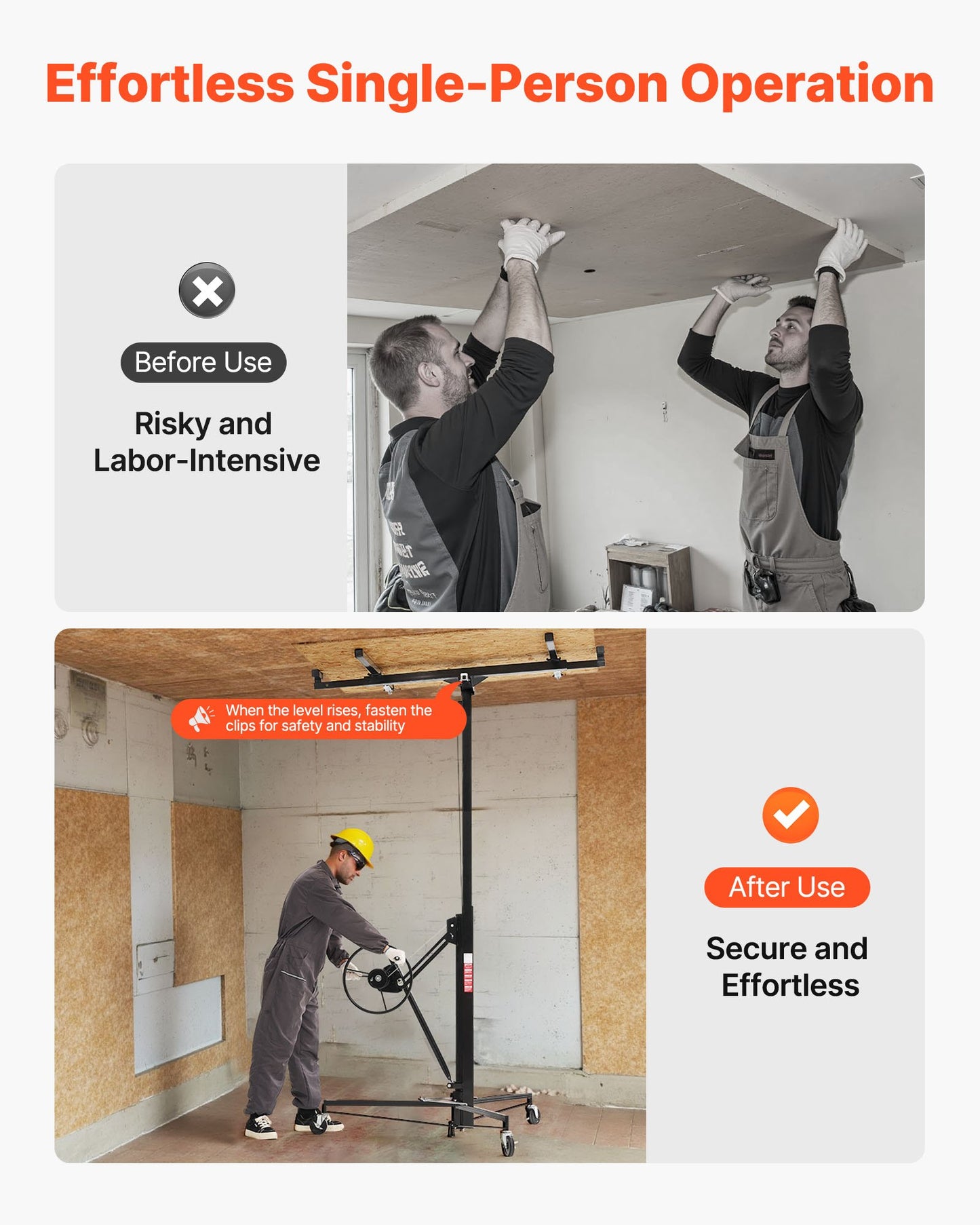 3353 mm gipslyft, kraftig 68 kg gipskivotlyft med justerbar teleskoparm, låsbara hjul, gipslyft, paneldomkraft, lyftverktyg, idealisk för tak- och vägginstallation (svart)