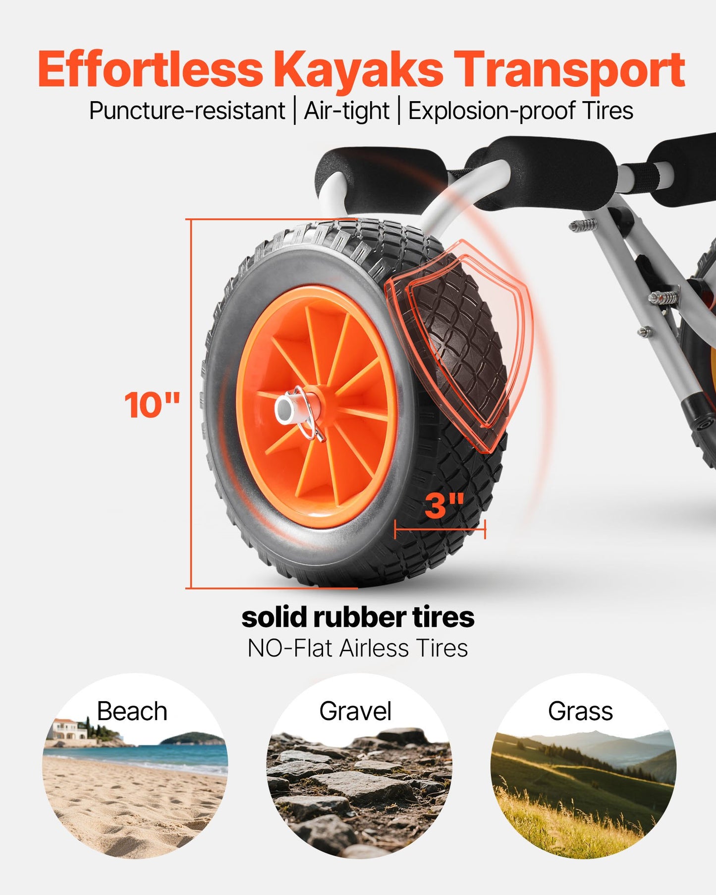 Kayak Cart, 90 kg Load Capacity, Foldable Kayak Trolley with 25.4 cm Solid Rubber Tires & 1 Ratchet Strap, Paddle Board Trolley for Carrying Kayaks, Canoes, Paddleboards, Float Mats, Jon Boats