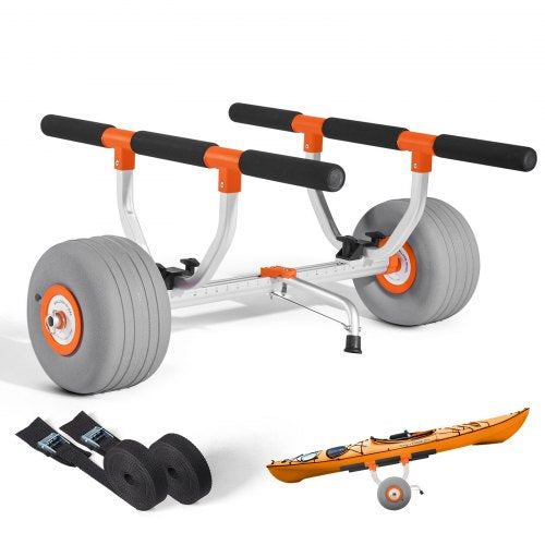 Kayak Cart, 158.8 kg Load Capacity, Kayak Trolley with 30.5 cm Inflatable PU Tires & 2 Straps, Assembles & Disassembles Within Seconds, Paddle Board Trolley for Carrying Kayaks and Canoes