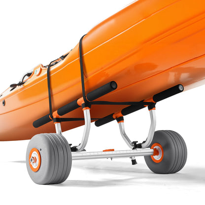 Kayak Cart, 158.8 kg Load Capacity, Kayak Trolley with 30.5 cm Inflatable PU Tires & 2 Straps, Assembles & Disassembles Within Seconds, Paddle Board Trolley for Carrying Kayaks and Canoes