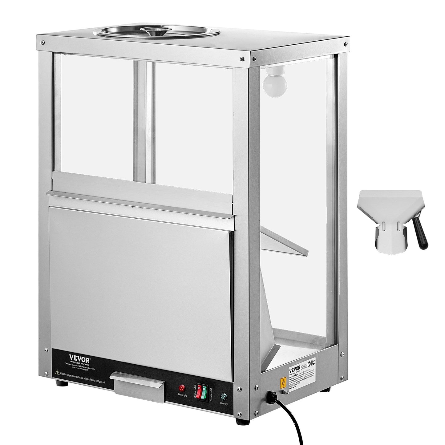 Commercial Nacho Chip Warmer, 80L Chip Warmer Machine with Heating Base and Warming Light, Nacho Machine with Deflection Board, Stainless Steel, for Nacho Chips, Popcorn, Potato Chips, Peanut