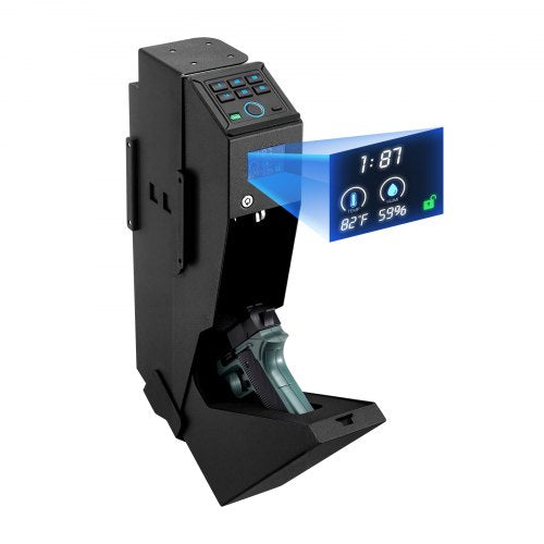 Vapenskåp, skjutbart vapenskåp med skärm, fingeravtryck/lösenord/nyckel, 3-vägs snabb åtkomstvapenlåda med LED för 1 pistol och magasin, monterad vapenlåda för nattduksbord, sängbord, bil