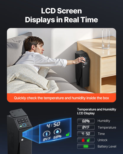 Vapenskåp, skjutbart vapenskåp med skärm, fingeravtryck/lösenord/nyckel, 3-vägs snabb åtkomstvapenlåda med LED för 1 pistol och magasin, monterad vapenlåda för nattduksbord, sängbord, bil