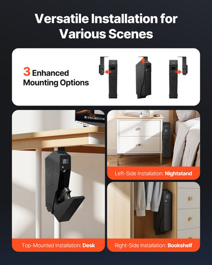 Vapenskåp, skjutbart vapenskåp med skärm, fingeravtryck/lösenord/nyckel, 3-vägs snabb åtkomstvapenlåda med LED för 1 pistol och magasin, monterad vapenlåda för nattduksbord, sängbord, bil