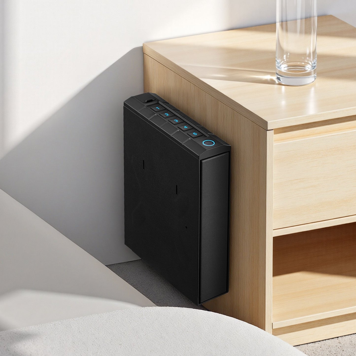 Gun Safe, Slider Handgun Gun Safe with Fingerprint/Password/Key, 3-Way Quick Access Firearm Case Box with Lighting for 1 Pistol & Magazine, Mounted Pistol Gun Box for Nightstand Bedside Desk Car