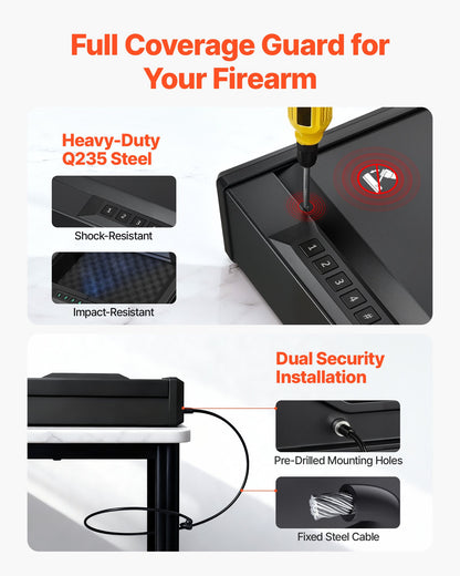 Vapenskåp, Robust vapenskåp med fingeravtryck/lösenord/nyckel, 3-vägs snabb åtkomst för vapen med belysning för 2 pistoler och 2 magasin, Pistolvapenlåda för nattduksbord, sängbord, bil