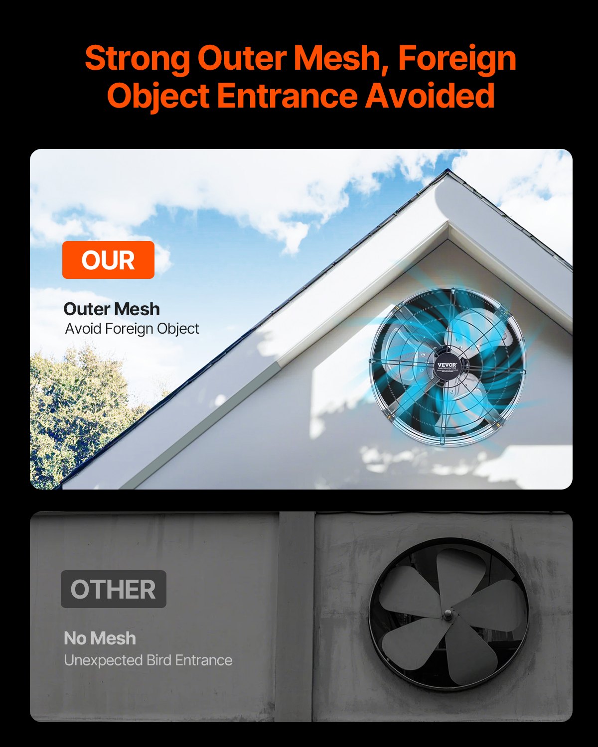 Gable Mount Fan, 15 Inch Attic Exhaust Fan with Adjustable Thermostat & Outer Mesh, 1300 CFM House Ventilator Cools Up to 1850 Sq.Ft, Quiet Ventilation for Roof, Garage & Shop, Galvanized Color