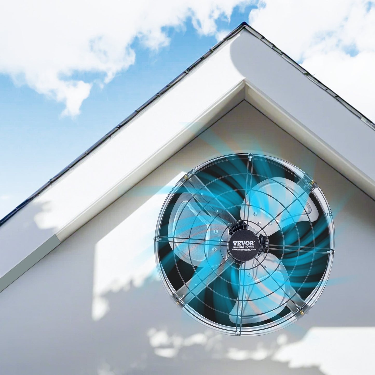 Gable Mount Fan, 15 Inch Attic Exhaust Fan with Adjustable Thermostat & Outer Mesh, 1300 CFM House Ventilator Cools Up to 1850 Sq.Ft, Quiet Ventilation for Roof, Garage & Shop, Galvanized Color