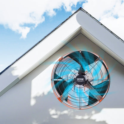 Gable Mount Fan, 15 Inch Attic Exhaust Fan with Adjustable Thermostat & Outer Mesh, 1650 CFM House Ventilator Cools Up to 2360 Sq.Ft, Quiet Ventilation for Roof, Garage & Shop, Vibrant Orange