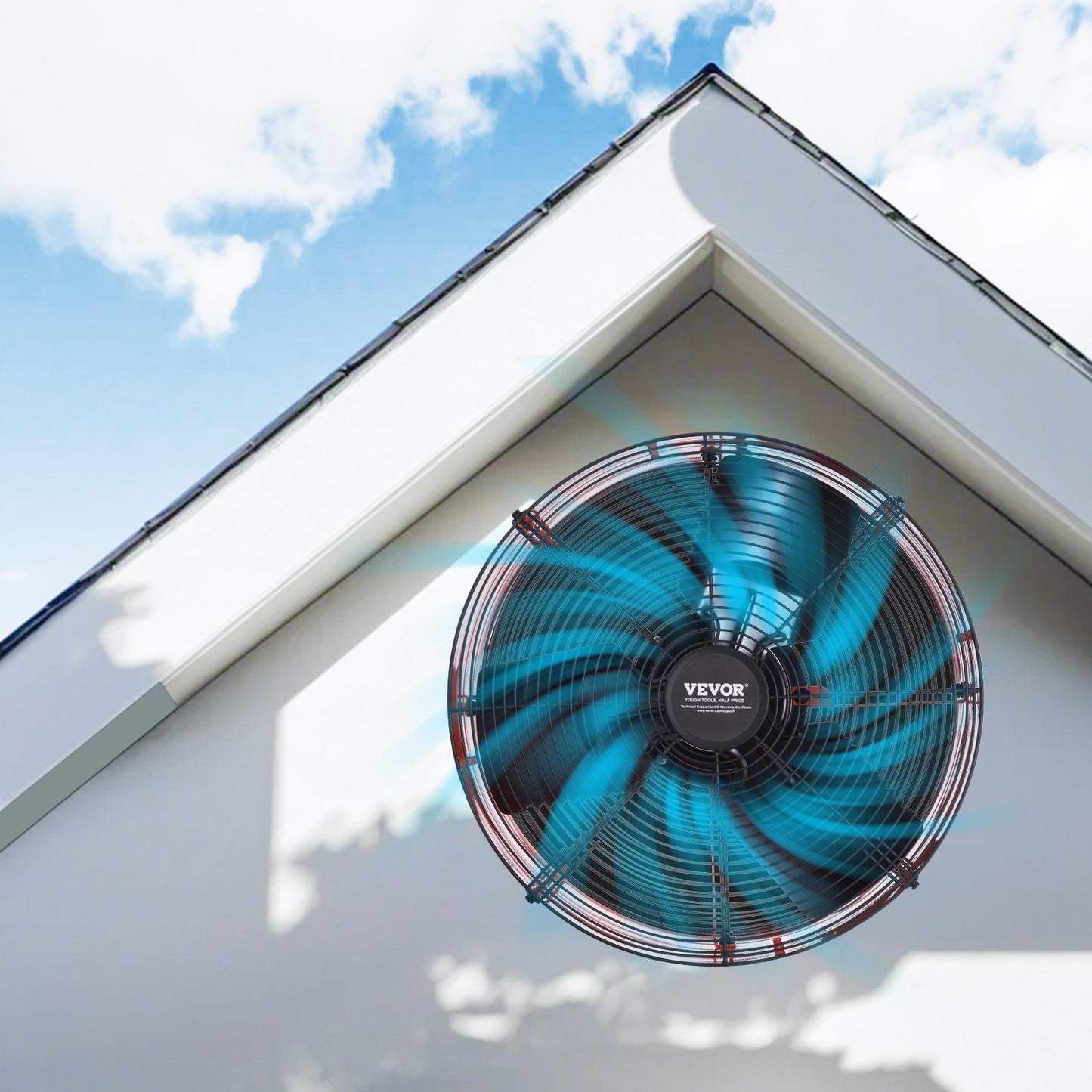 Gable Mount Fan, 16 Inch Attic Exhaust Fan with Adjustable Thermostat & Outer Mesh, 2940 CFM House Ventilator Cools Up to 4200 Sq.Ft, Quiet Ventilation for Roof, Garage & Shop, Vibrant Orange