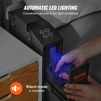 Monterat vapenskåp för pistoler, biometriskt vapenskåp med tre snabba åtkomstvägar för fingeravtryck, lösenord och nycklar, pistolskåp för 1 pistol för hemmet, sängbordet, nattduksbordet, väggen