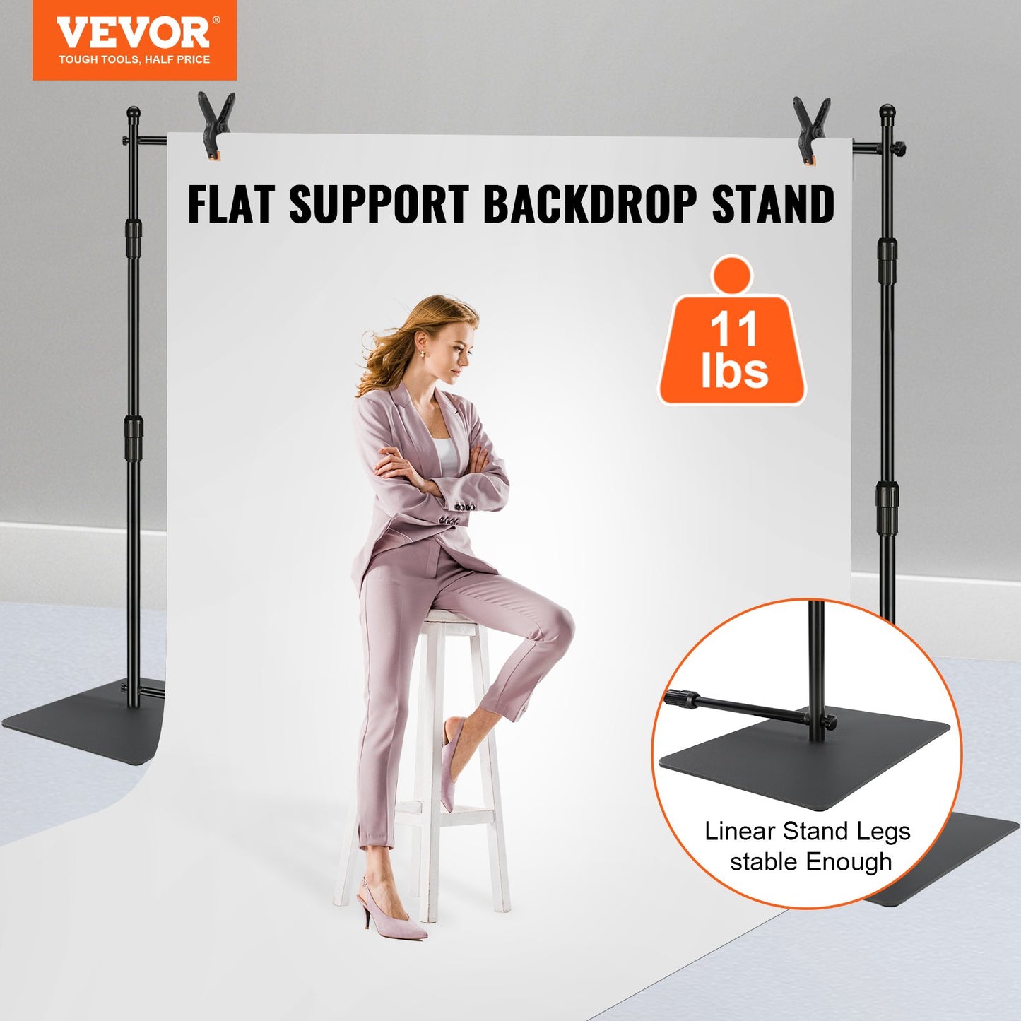304.8 x 304.8 cm Pipe and Drape Kit, Heavy Duty Backdrop Stand with Carbon Steel Base, Adjustable Backdrop Support with 6 Clamps and A Carry Bag for Wedding, Party, Event, Photography, and Exhibition