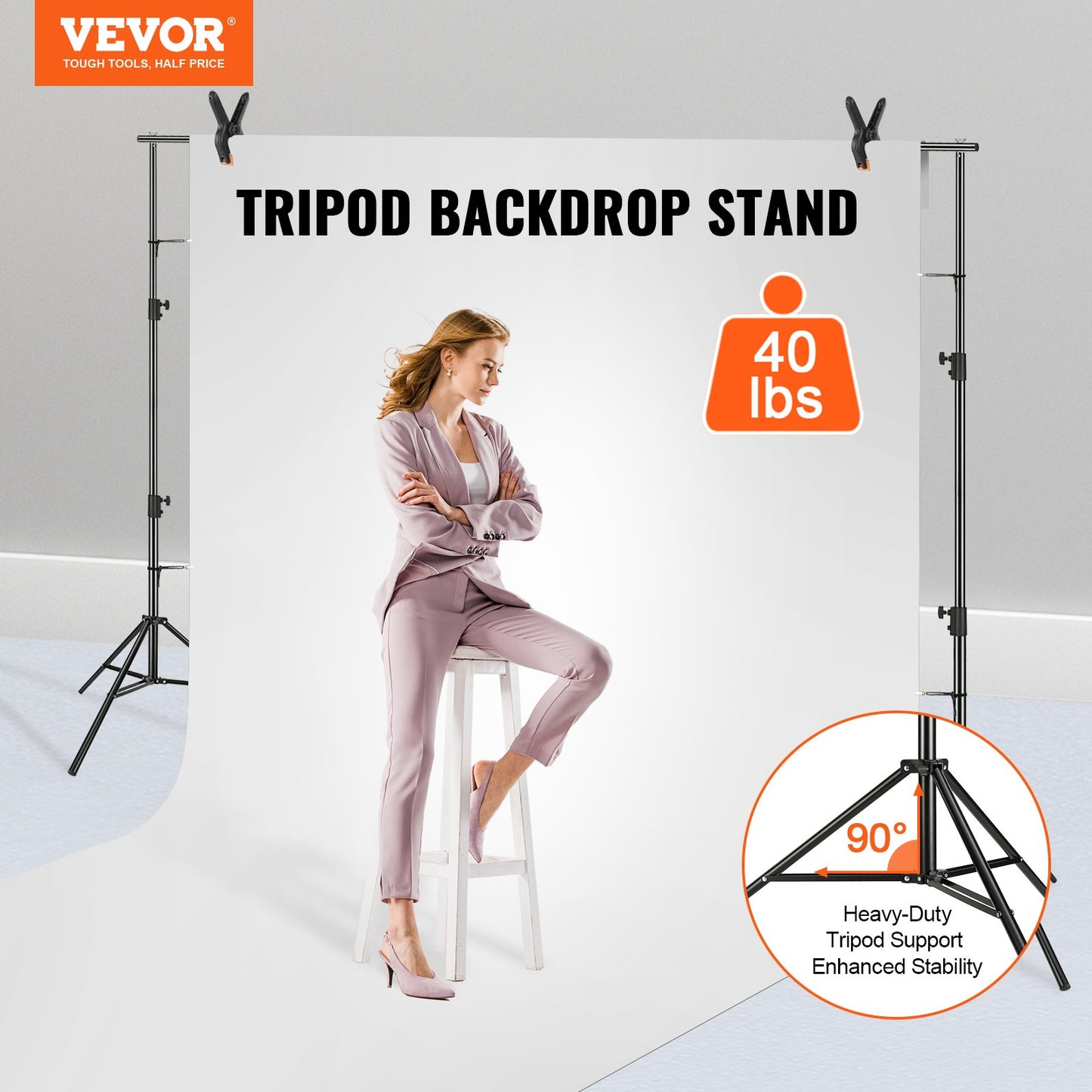 365.7 x 304.8 cm Heavy Duty Backdrop Stand, Height Adjustable Photography Backdrop Stand, Background Support System with 6 Clamps and A Carry Bag, for Party, Wedding, Display, Photo