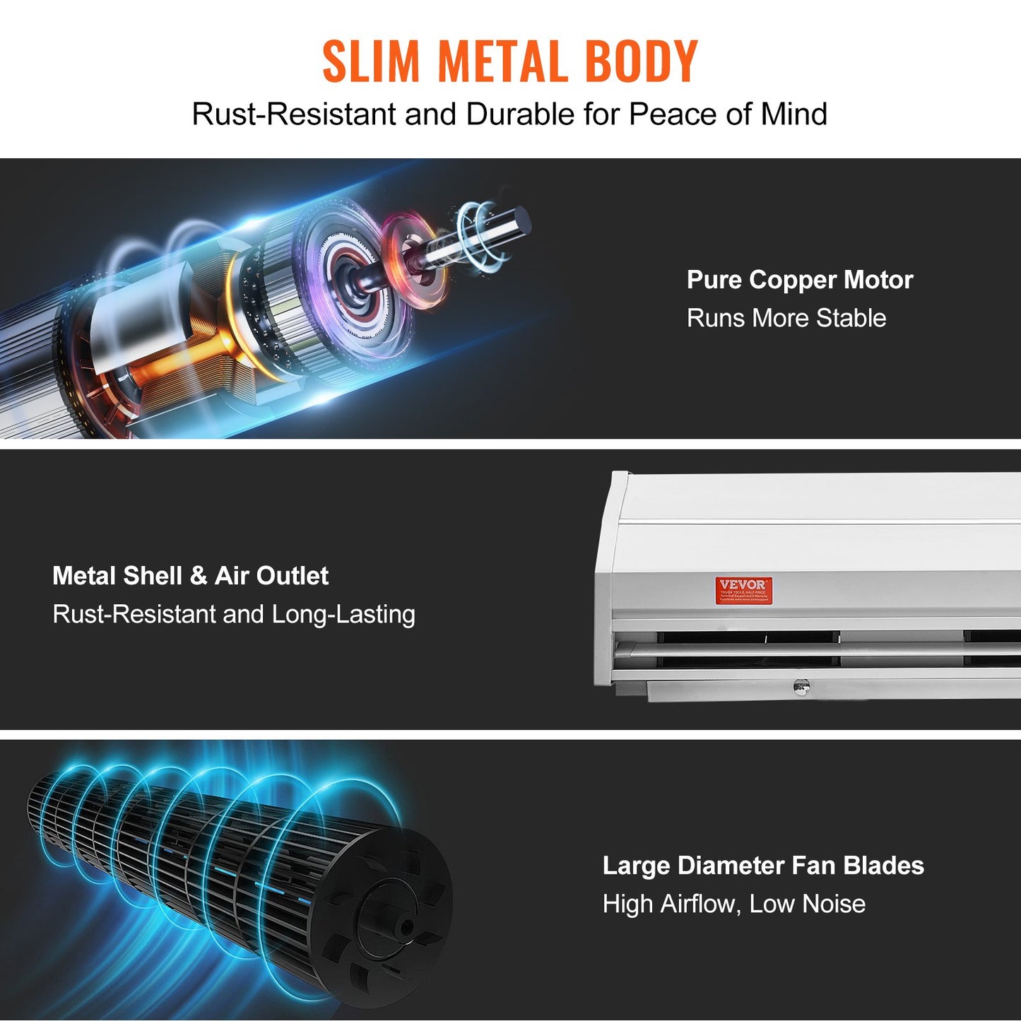 1.2m Commercial Indoor Air Curtain Super Power 2 Speeds 2038m³/h, UL Certified Wall Mounted Air Curtains for Doors, Indoor Over Door Fan with Heavy Duty Limit Switch, Easy-Install Unheated