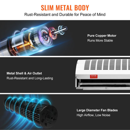 1.2m Commercial Indoor Air Curtain Super Power 2 Speeds 2802m³/h, UL Certified Wall Mounted Air Curtains for Doors, Indoor Over Door Fan with Heavy Duty Limit Switch, Easy-Install Unheated