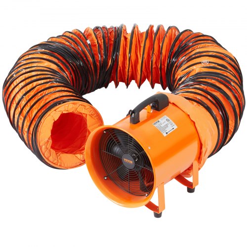 25.4cm Portable Ventilator, 2 Speed Industrial Utility Blower Fan with 10m Flexible Duct Hose, Exhaust Axial Fan for Basements, Workshops, Warehouses , and Confined Spaces, Orange