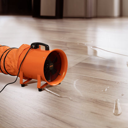 25.4cm Portable Ventilator, 2 Speed Industrial Utility Blower Fan with 10m Flexible Duct Hose, Exhaust Axial Fan for Basements, Workshops, Warehouses , and Confined Spaces, Orange