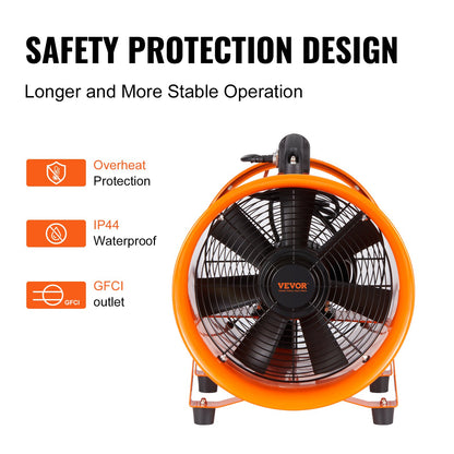 40.6cm Portable Ventilator, 2 Speed 5175CFM High-Velocity Industrial Utility Blower Fan with 10m Flexible Duct Hose, Exhaust Axial Fan for Basements, Workshops, Warehouses, Orange