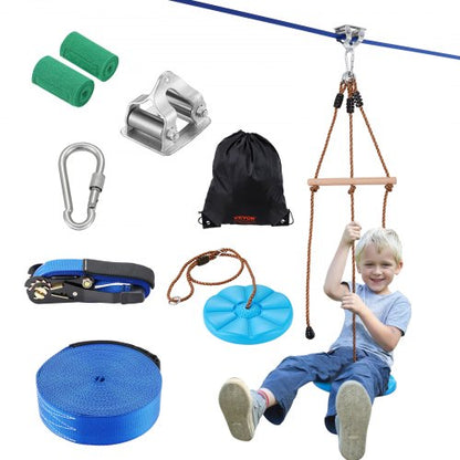 Zipline Kit for Kids and Adult, 52 ft Zip Line Kits Up to 500 lb, Backyard Outdoor Quick Setup Zipline, Playground Entertainment with Zipline, Nylon Safety Harness, Seat, and Handlebar