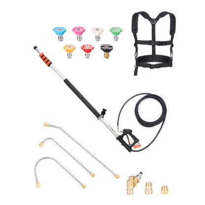 Teleskopisk sprutstav för högtryckstvätt, 7,2 m, 4000 psi, teleskopisk sprutstav med förlängningsrör för högtryckstvätt, hängrännrengörare, svängbar koppling, 7 sprutmunstycken och justerbar stödsele